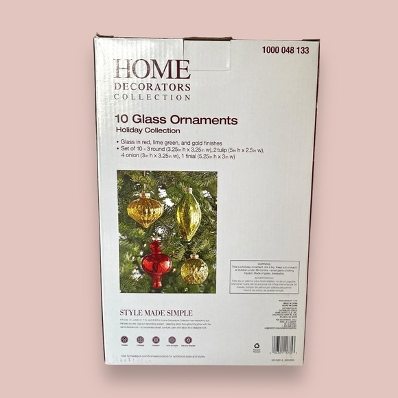 Home Decorators Collection Set of 10 Glass Christmas Ornament Gold Red Crackle - Picture 3 of 15